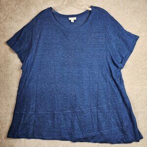 J. Jill Love Linen Size 2X Top Blue Short Sleeve